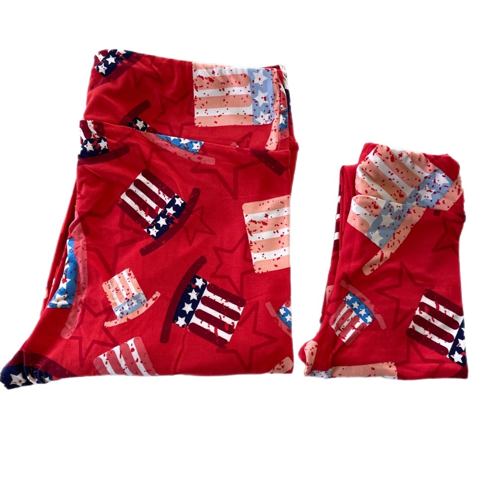 NWT LuLaRoe “Mommy and Me” Patriotic Leggings Women’s Tall/Curvy and Kid’s S/M